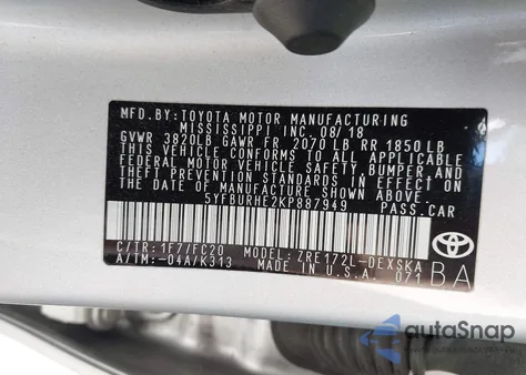 2019 Toyota Corolla Se from USA, damaged, VIN 5YFBURHE2KP887949